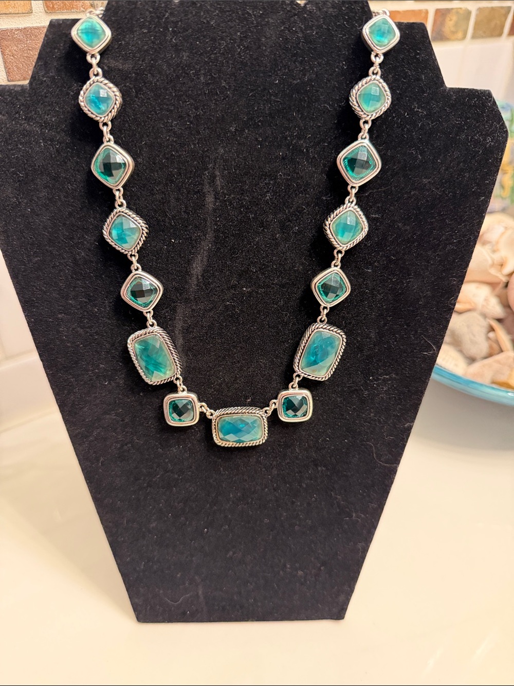 Teal Stone Silver-Tone Statement Necklace - Women Jewelry